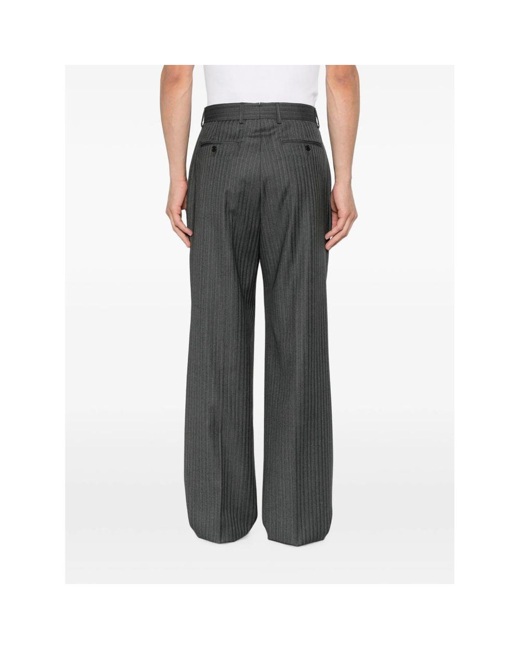 Reveres 1949 Gray Pinstripe-Pattern Straight-Leg Trousers for men