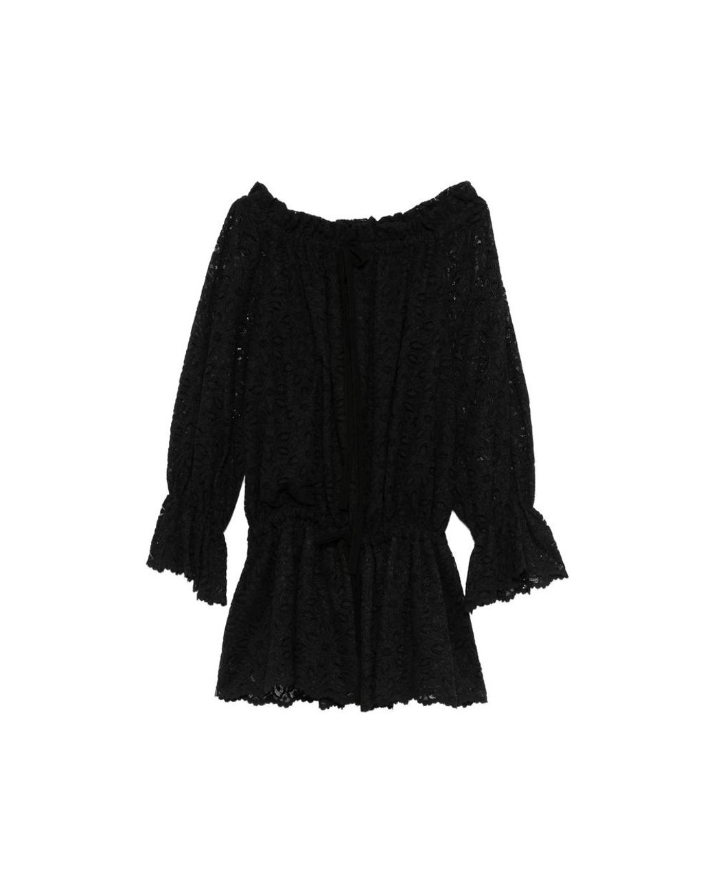 LES FILLES D'EVA Ruffled Lace Mini Dress in Black | Lyst UK