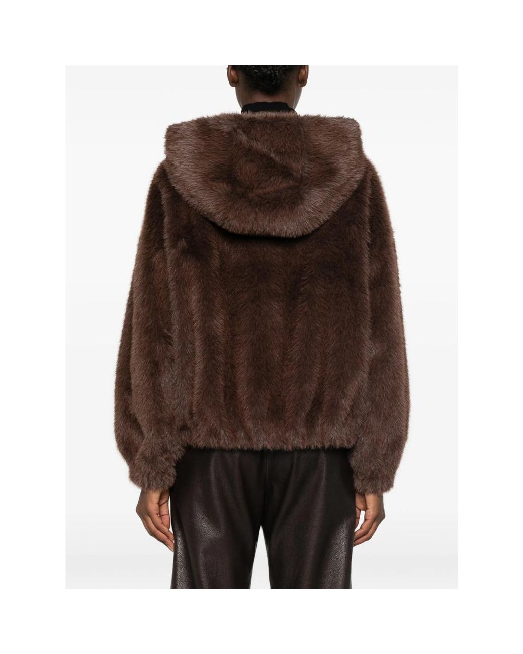 Tela Brown Hooded Faux-Fur Jacket
