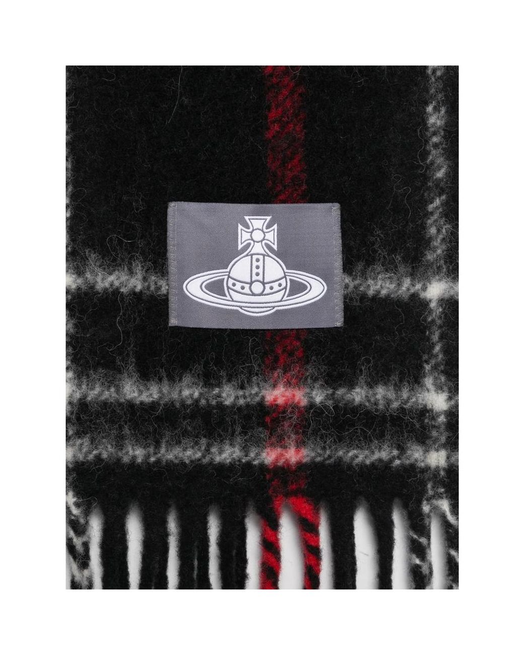 Vivienne Westwood Black Orb-Patch Check-Pattern Scarf