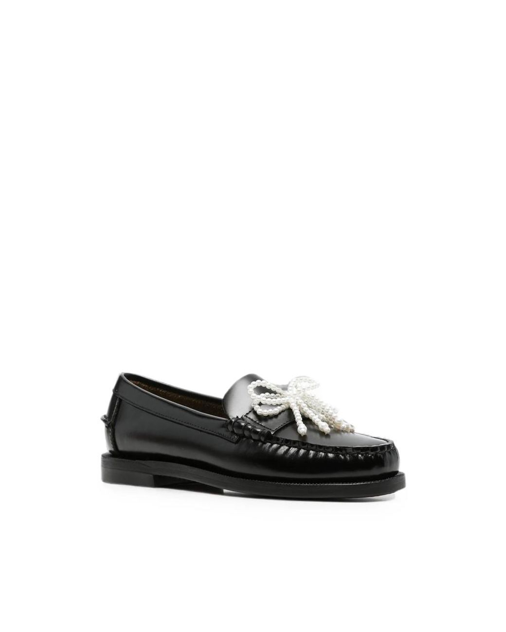 Sebago Black Faux-Pearl Bow-Embellished Loafers