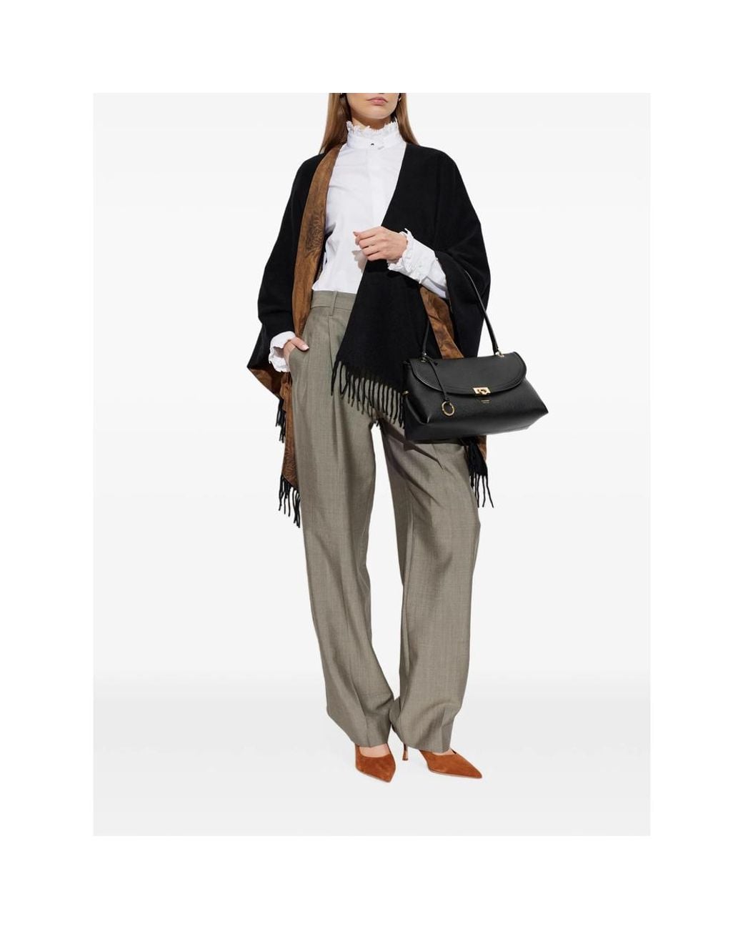 Ferragamo Black Fringed Double-Sided Poncho