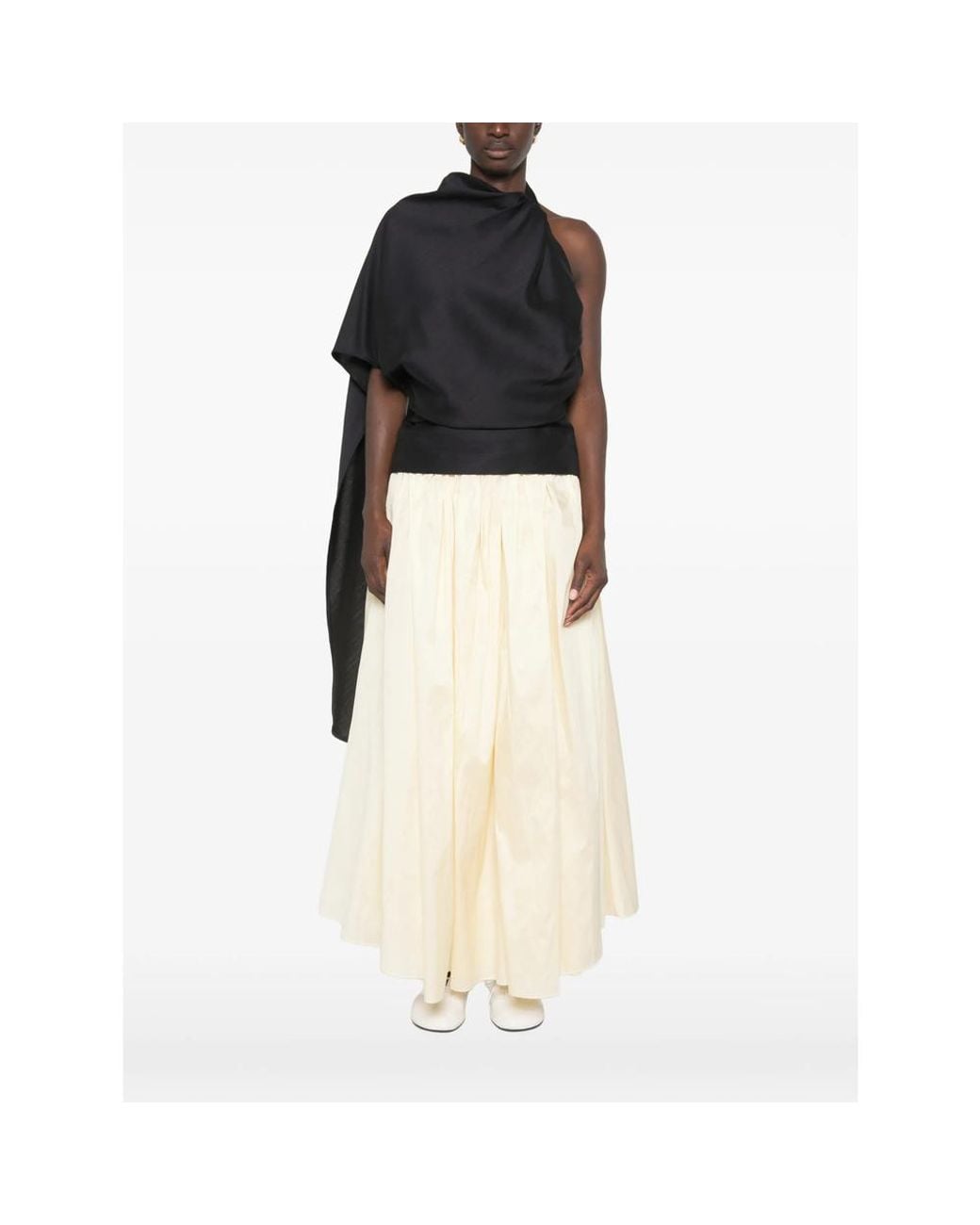 Rohe Black One-Shoulder Scarf-Detail Top