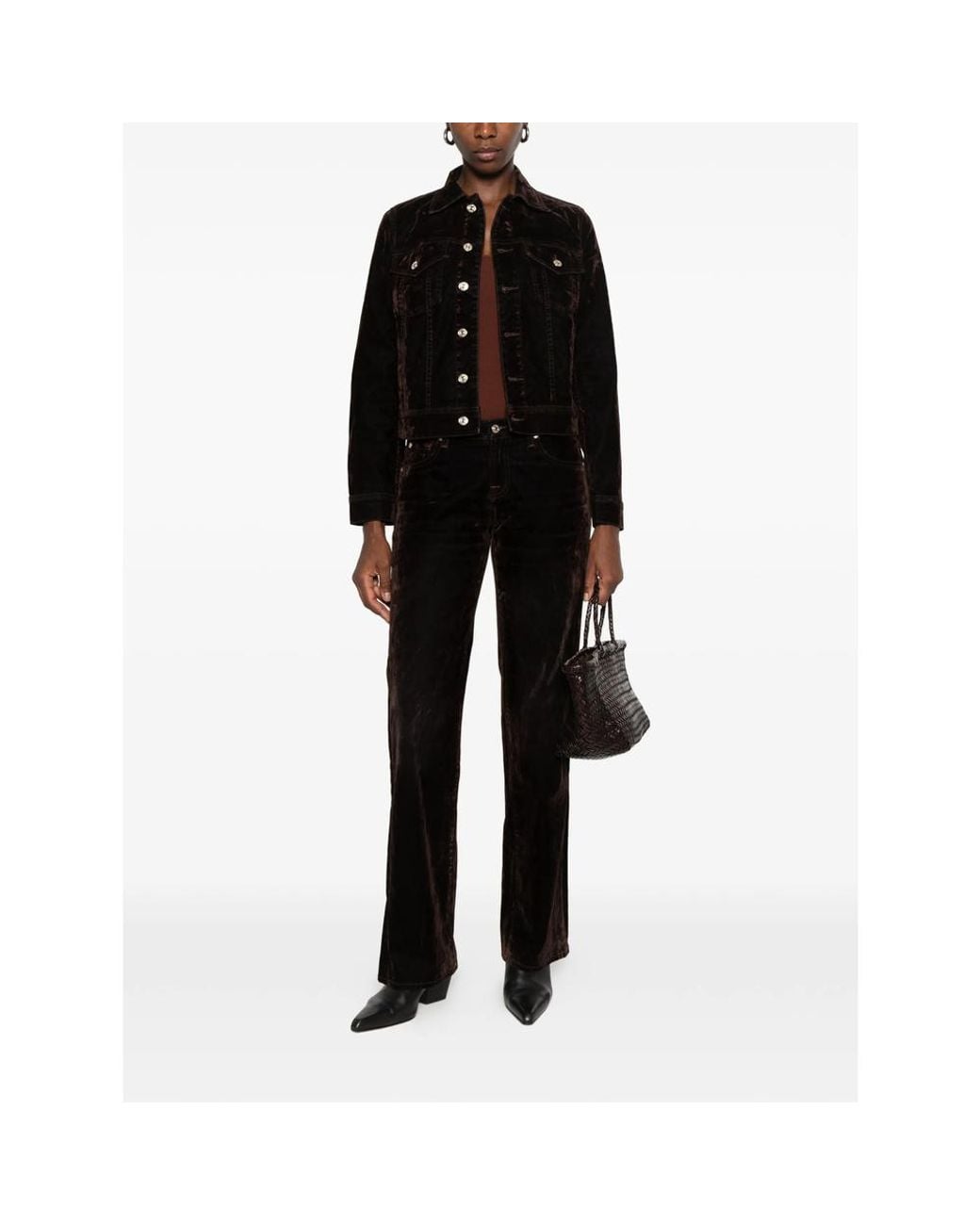 7 For All Mankind Black Velvet-Effect Straight-Leg Trousers