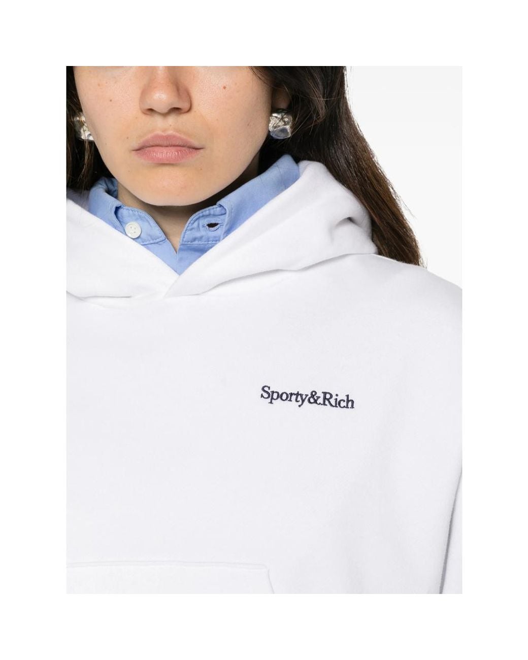Sporty & Rich White Elon Logo-Embroidered Cropped Hoodie