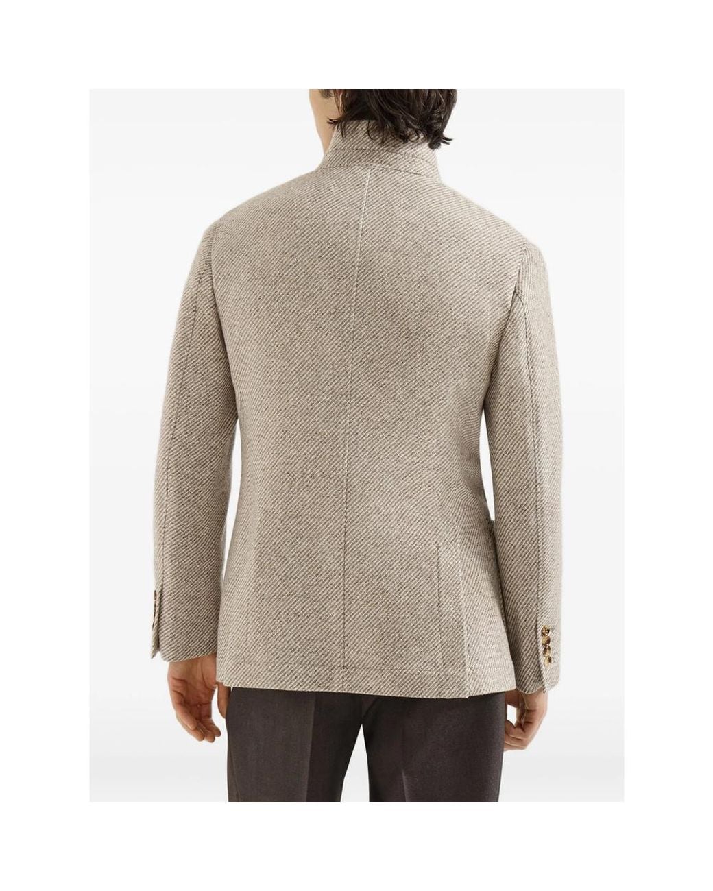 Brunello Cucinelli Natural Cashmere And Silk Diagonal Outerwear Blazer With Patch Pockets for men