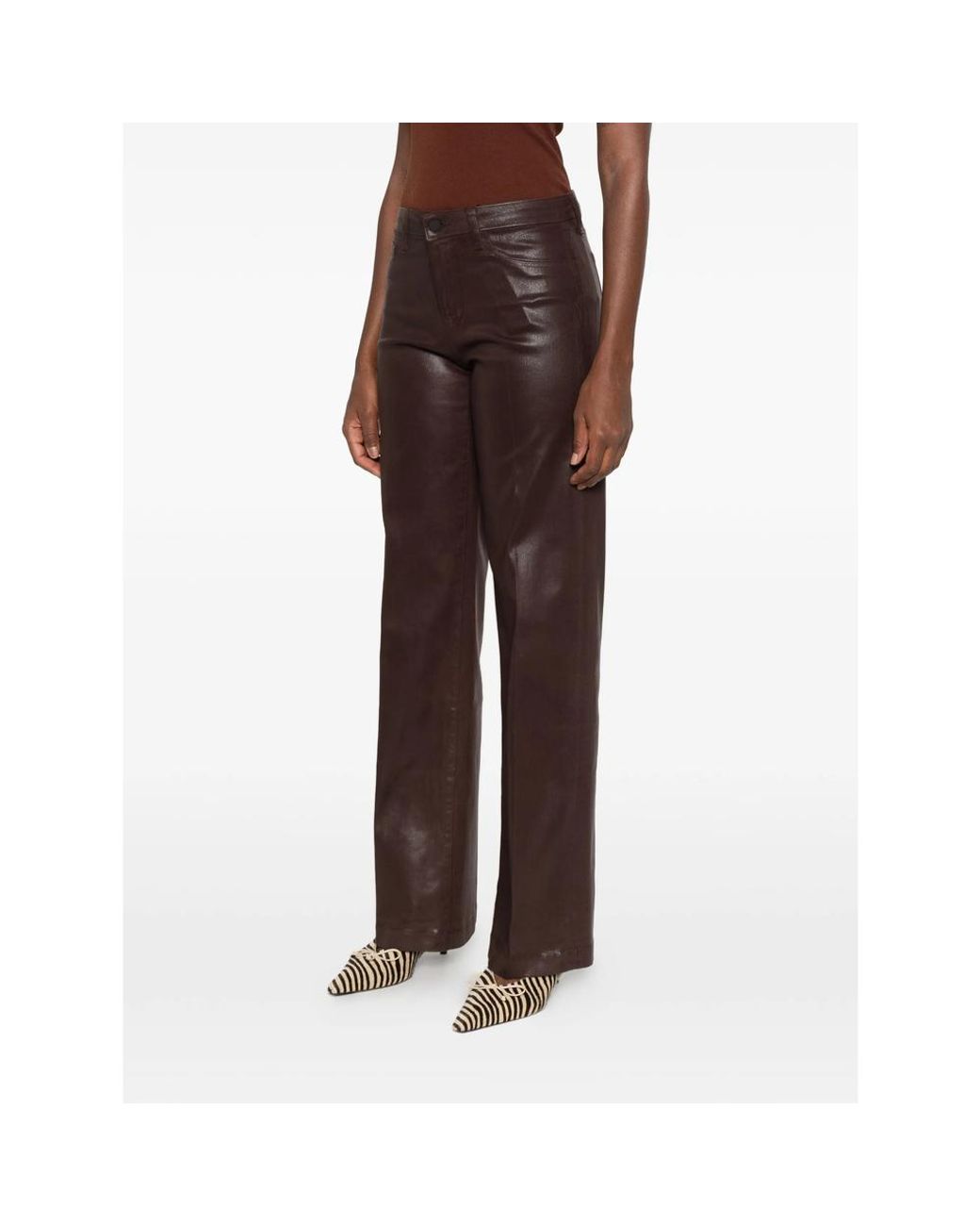 L'Agence Brown Coated Wide-Leg Trousers