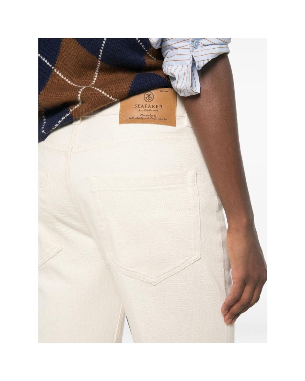 Seafarer White Logo-Patch Wide-Leg Jeans