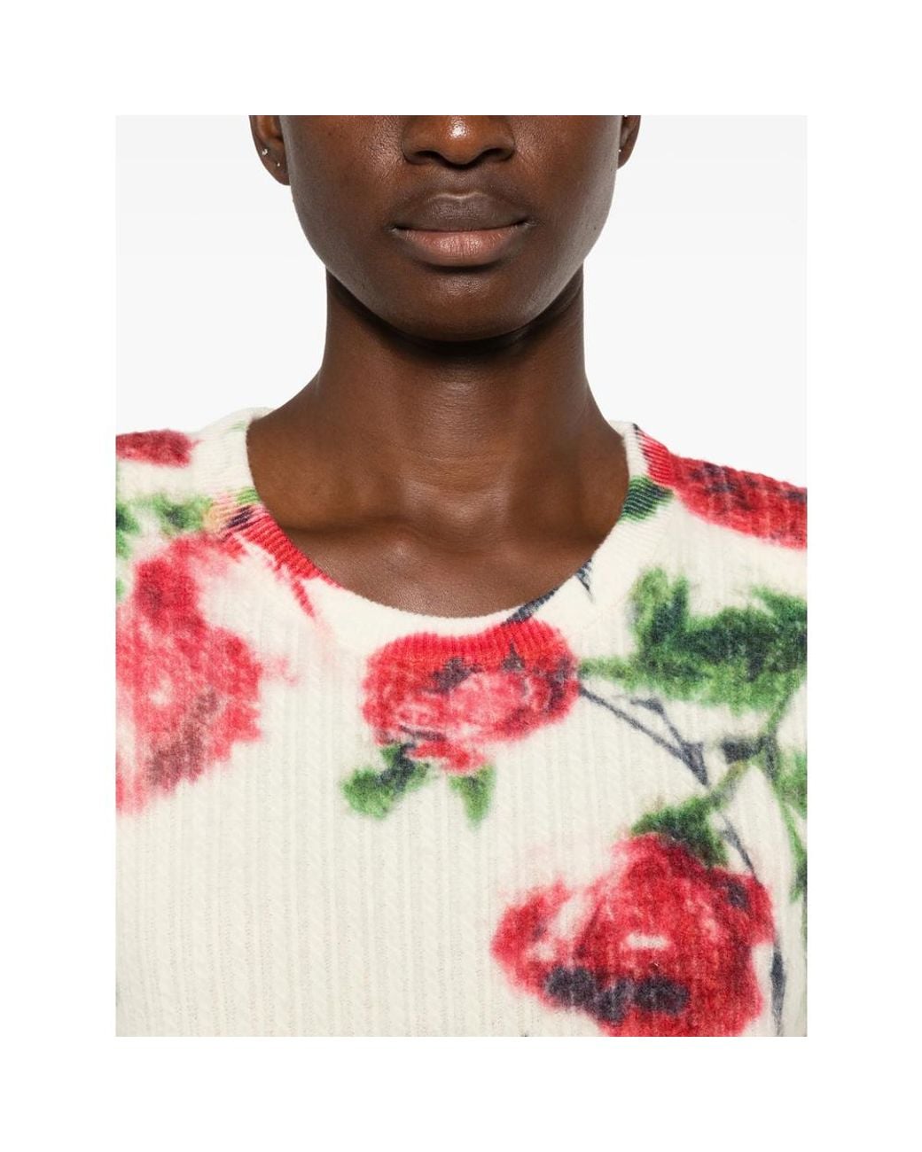 Blumarine Pink St. Rose Floral-Print Ribbed-Knit Sweater