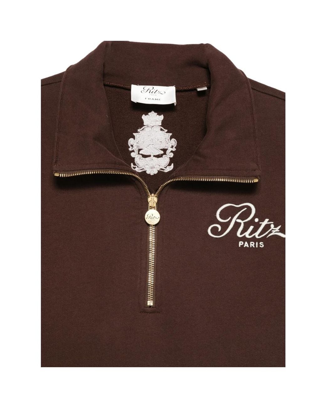 FRAME x Ritz Paris Brown X Ritz Paris Half-Zip Sweatshirt
