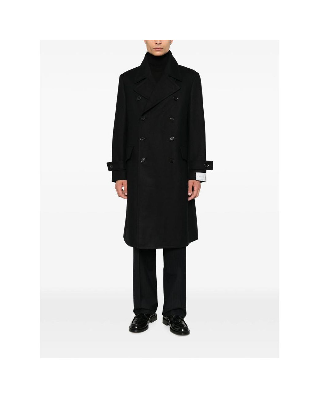 Caruso Black Corsaro Double-Breasted Coat for men