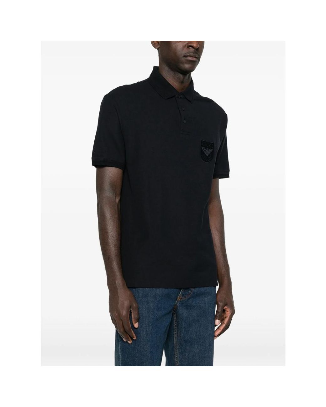 Emporio Armani Black Polo Sweater With Logo Patch for men