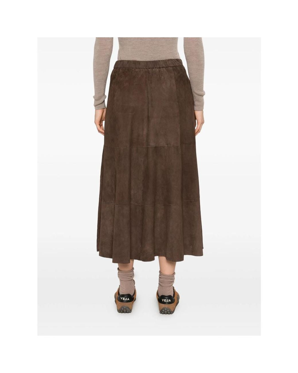 Antonelli Brown Panelled Suede Maxi Skirt