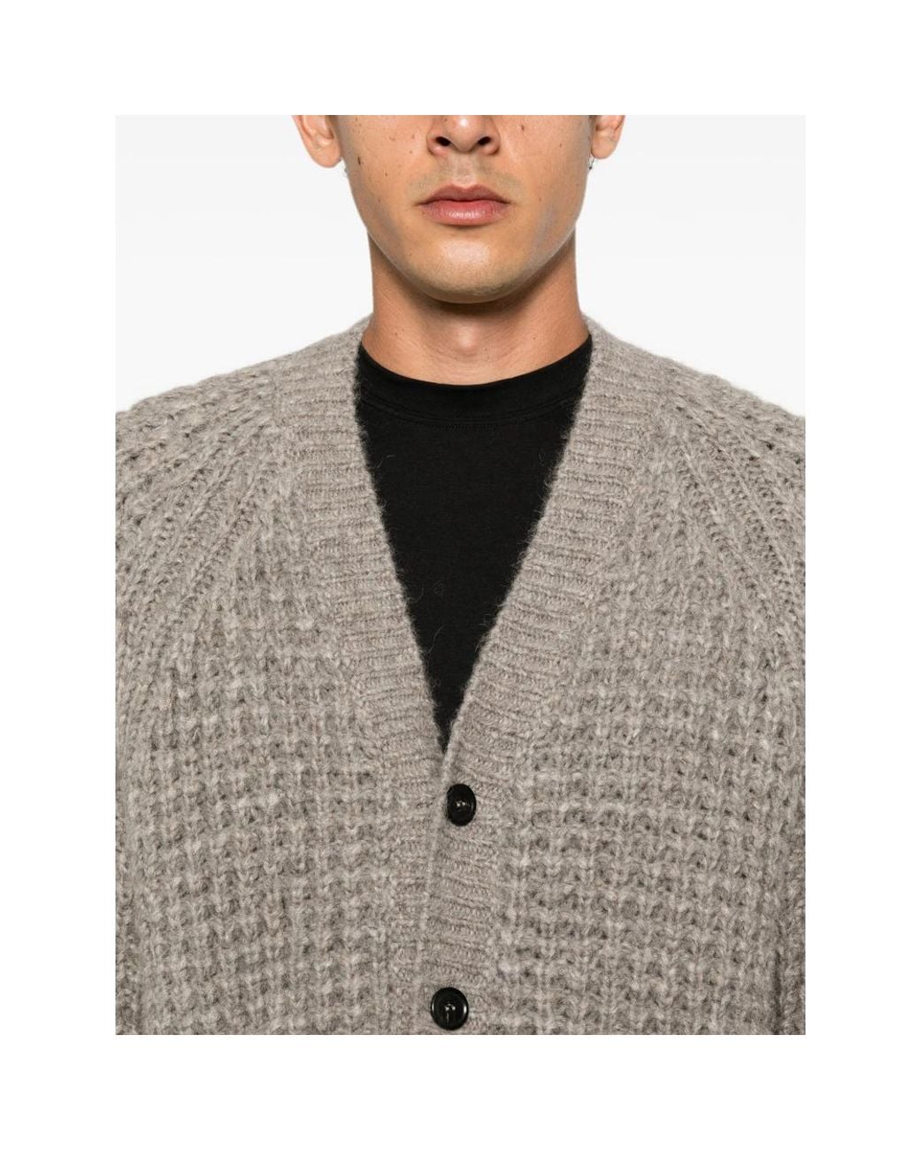 Roberto Collina Gray Waffle-Knit V-Neck Cardigan for men