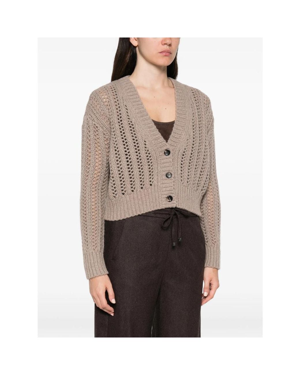 Max Mara Brown Open-Knit Cropped Cardigan
