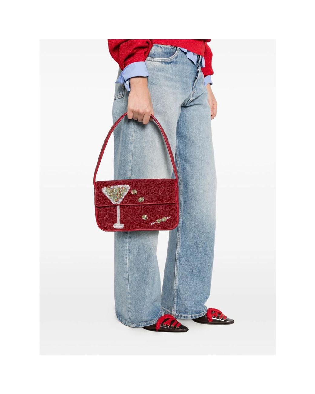 Staud Red Tommy Bead-Embellished Shoulder Bag