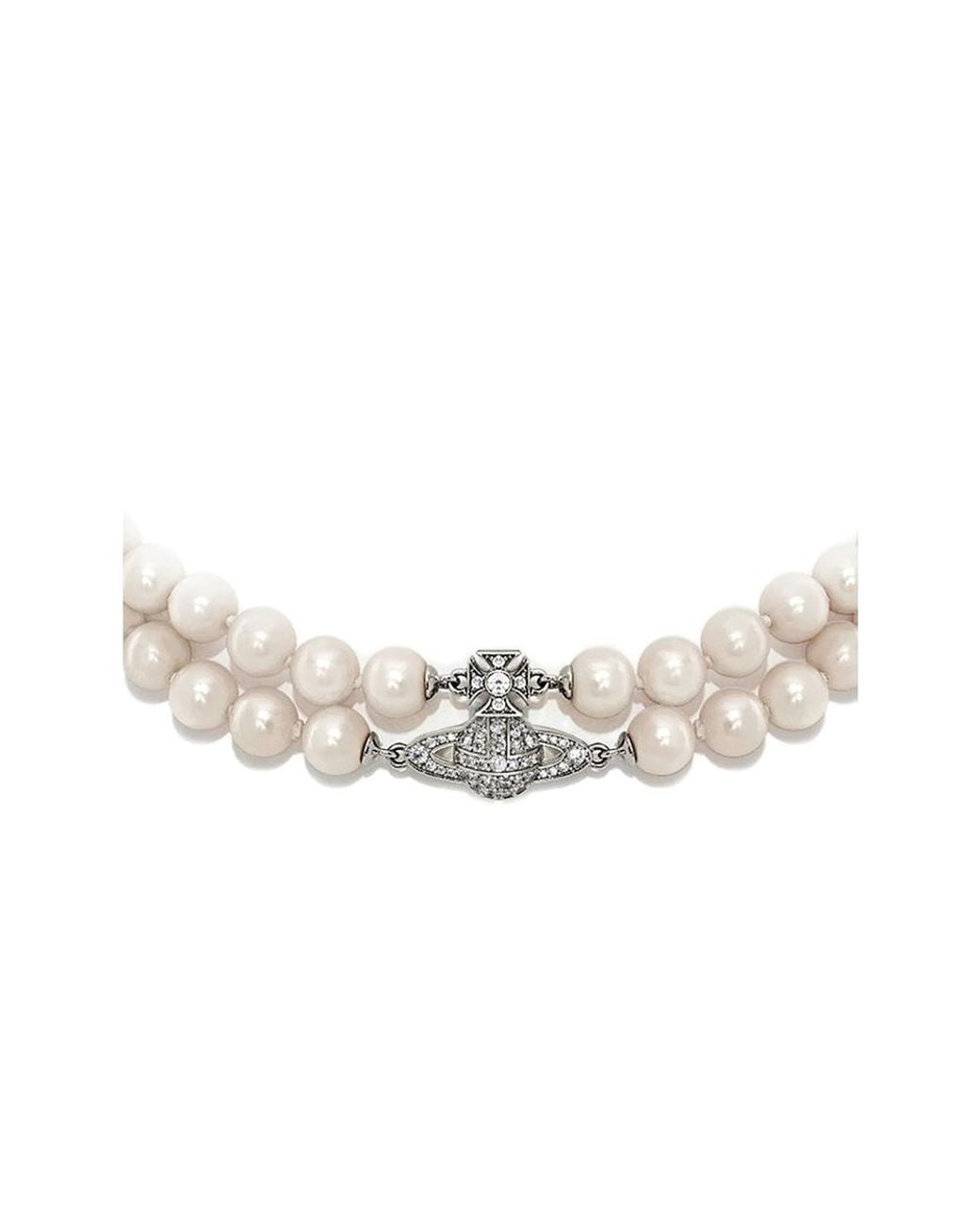 Vivienne Westwood Metallic Orb-Plaque Pearl-Bead Necklace