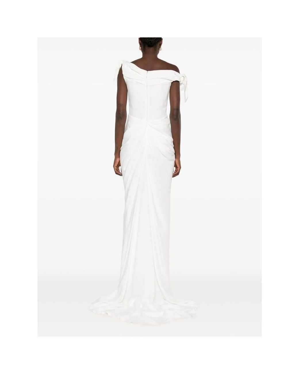 Cult Gaia White Off-Shoulder Draped Maxi Dress
