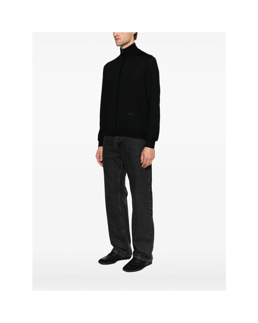 Fendi Black Zip-Up High-Neck Sweater for men