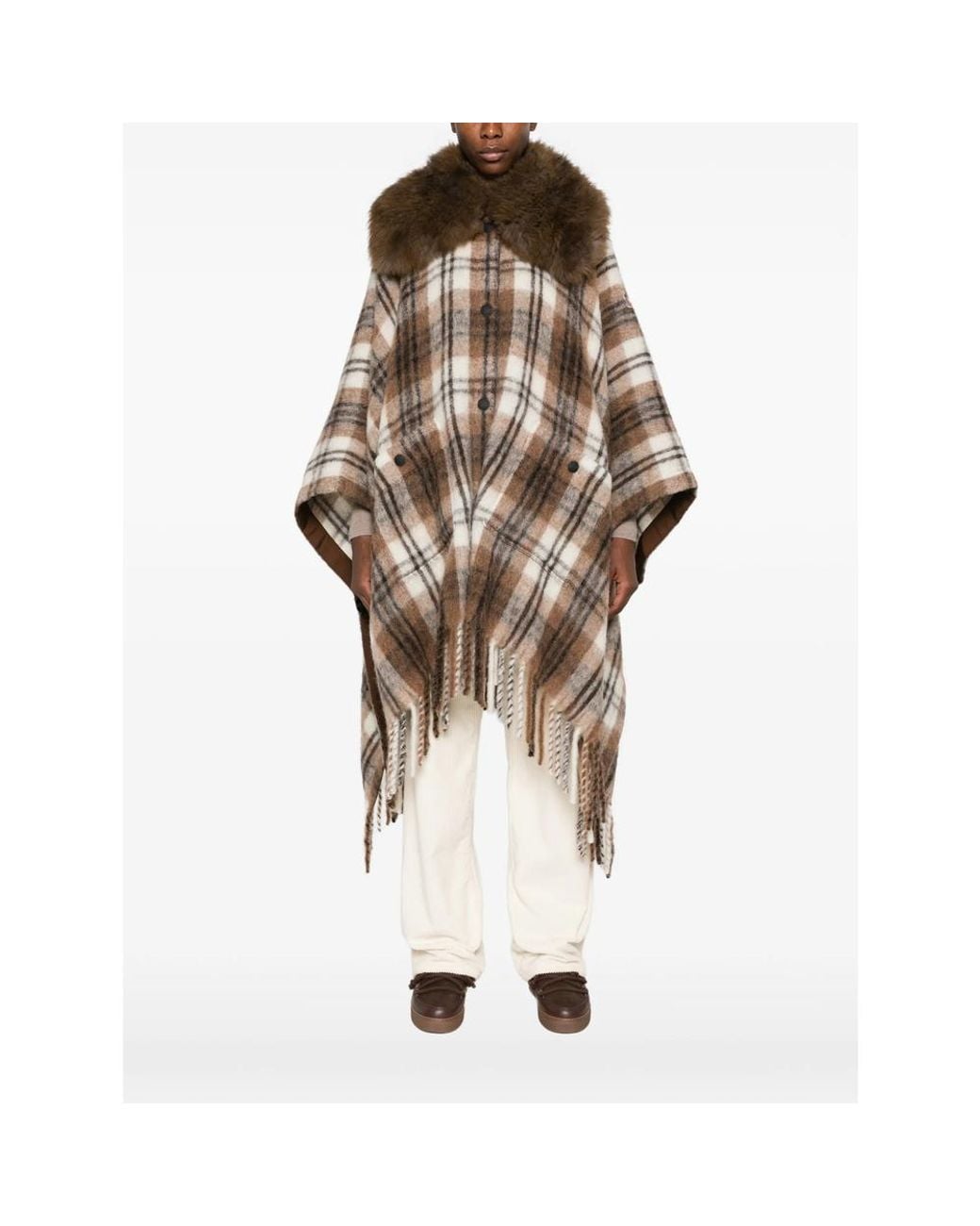 Moncler Brown Check-Pattern Cape