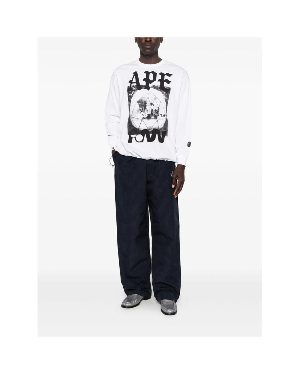 A Bathing Ape White Graphic-Print Long-Sleeve T-Shirt for men