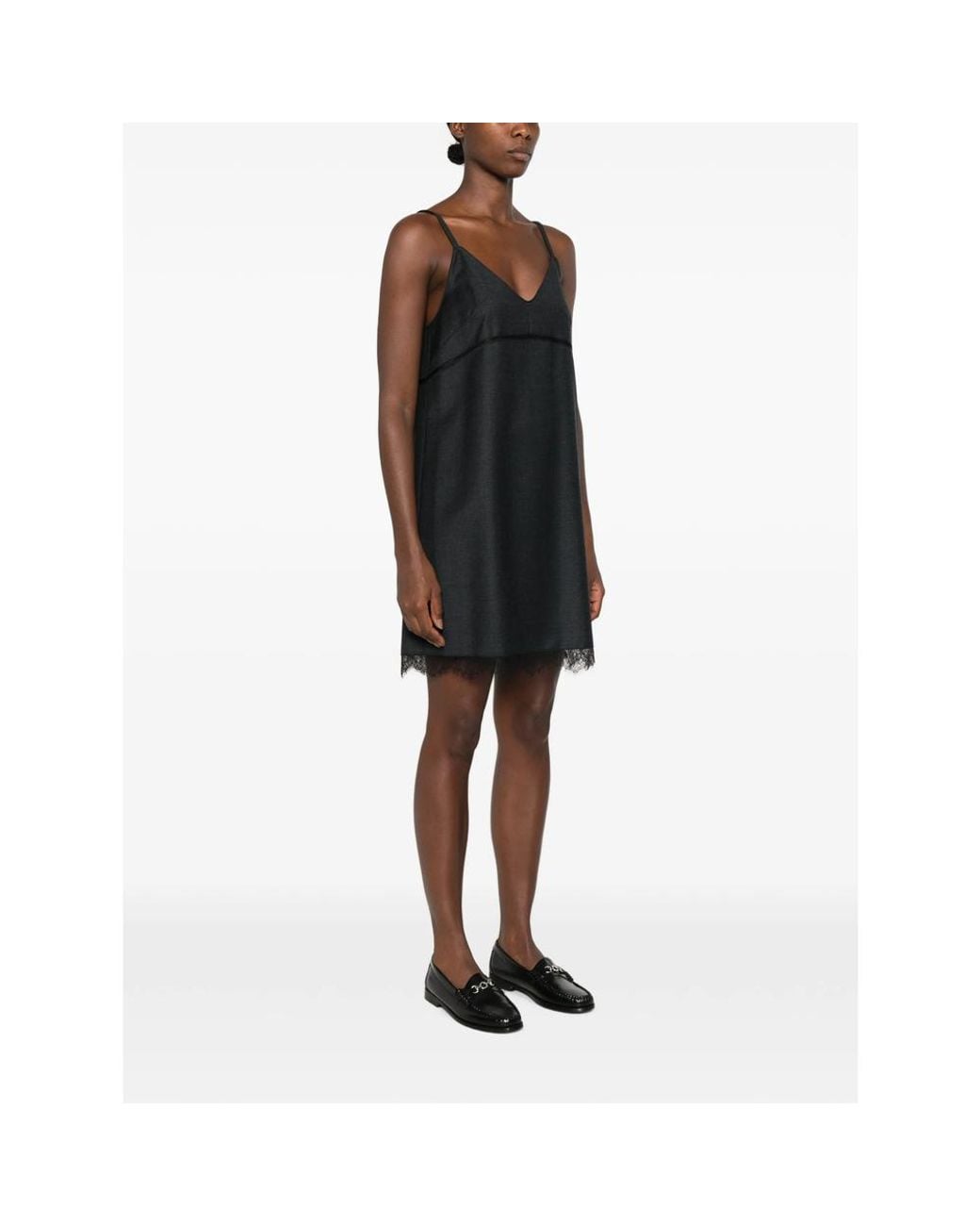 Tela Black Lace-Trim Slip Mini Dress