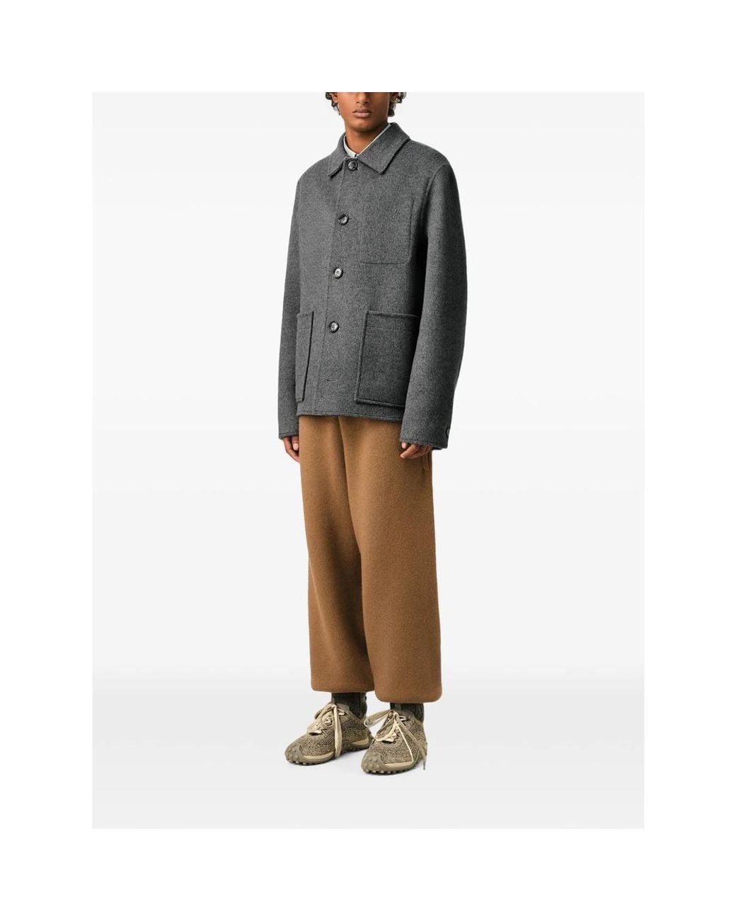 AMI Gray Button-Down Wool And Cashmere Jacket for men
