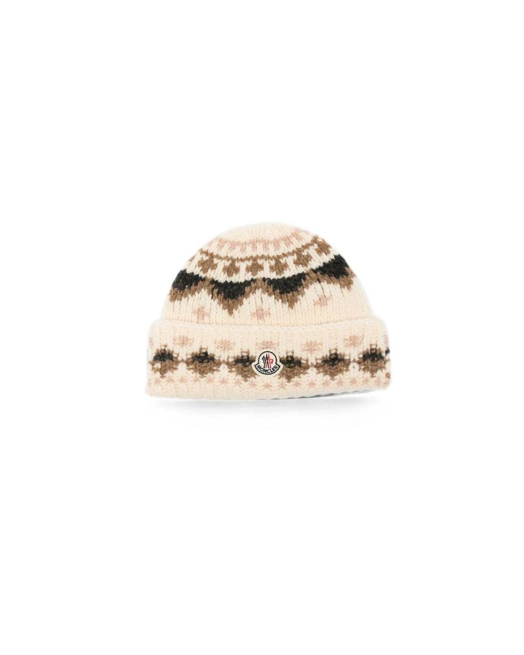 Moncler Natural Fair Isle-Knit Beanie Hat for men