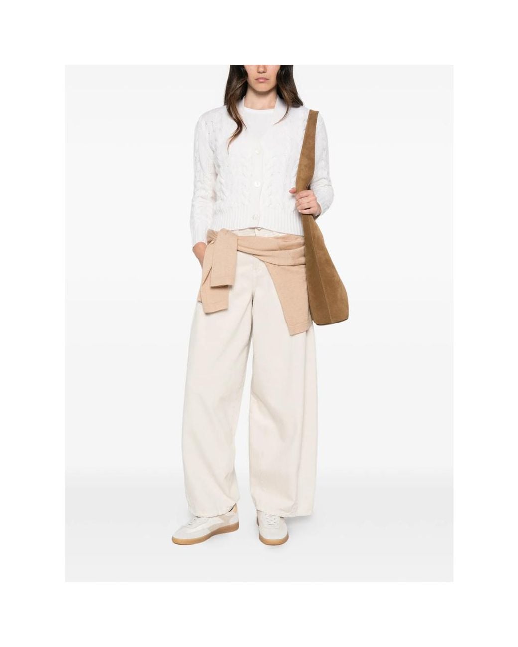 Max Mara White Cable-Knit Cardigan