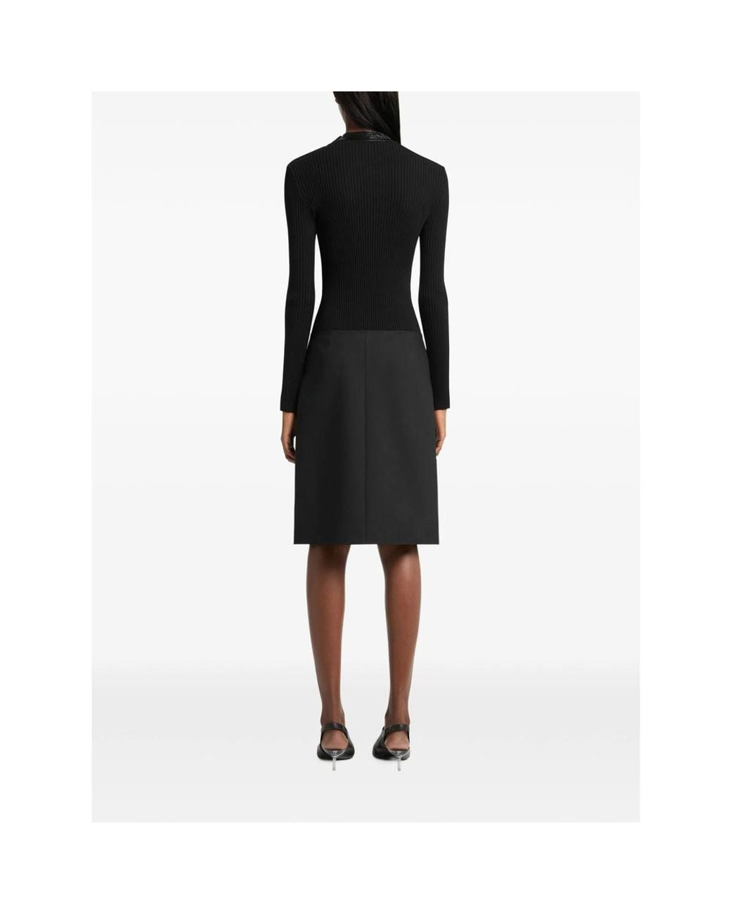 Courreges Black Vinyl Collar Ribbed Knit Sweater