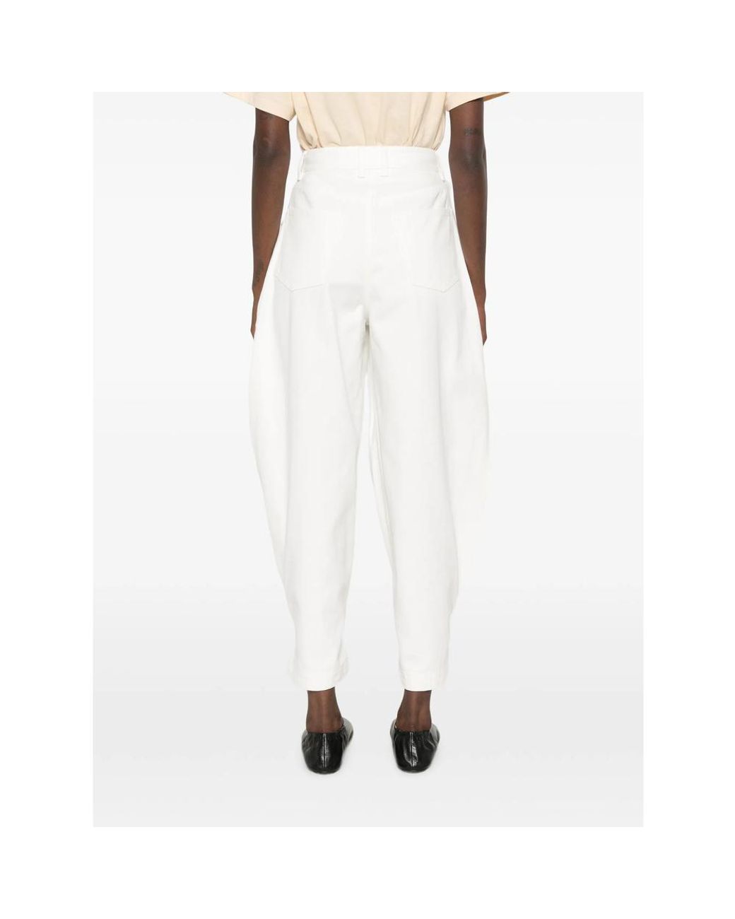 LAMRONS White Buttoned-Cuff Pleated Jeans