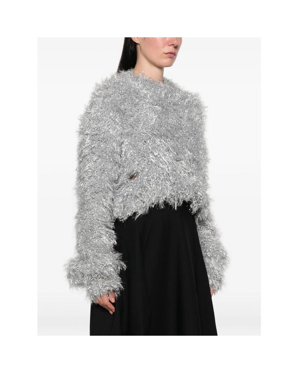Junya Watanabe Gray Tinsel-Effect Cropped Sweater