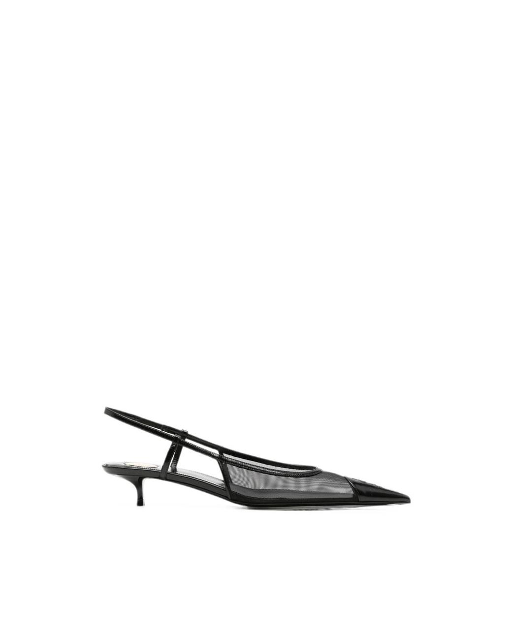 Saint Laurent Black Mesh-Panelled Pointed-Toe Slingback Pumps
