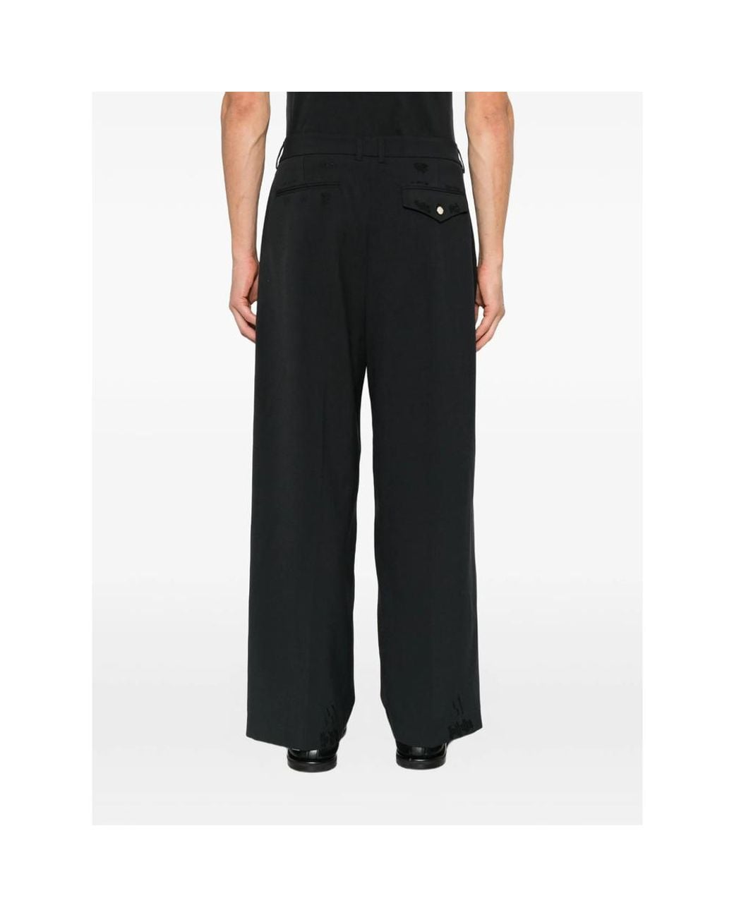 THESTROY Black Pleated Wide-Leg Trousers for men