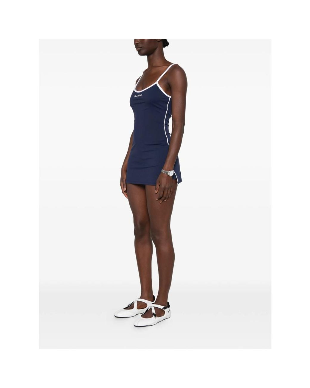 Sporty & Rich Blue Logo-Embroidered Contrast-Trim Mini Dress