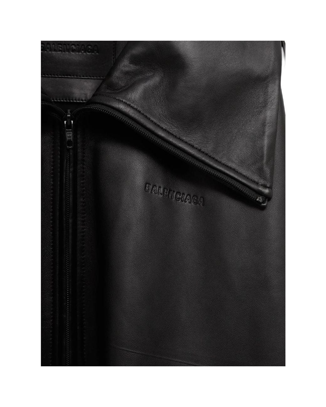 Balenciaga Black Logo-Debossed Leather Jacket for men