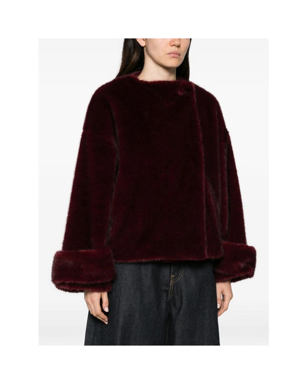 Antonelli Red Faux-Fur Wide-Collar Jacket