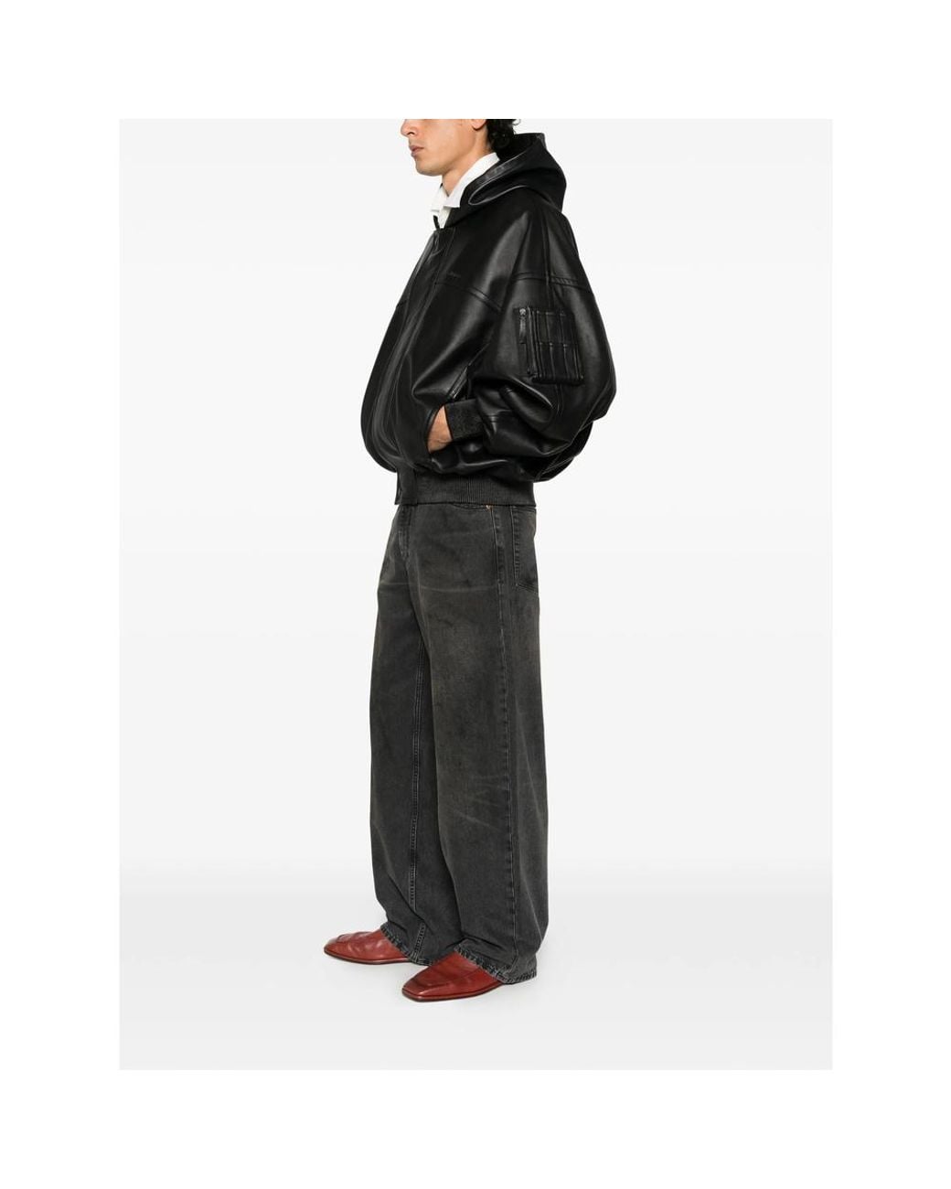 Balenciaga Black Hooded Leather Jacket for men