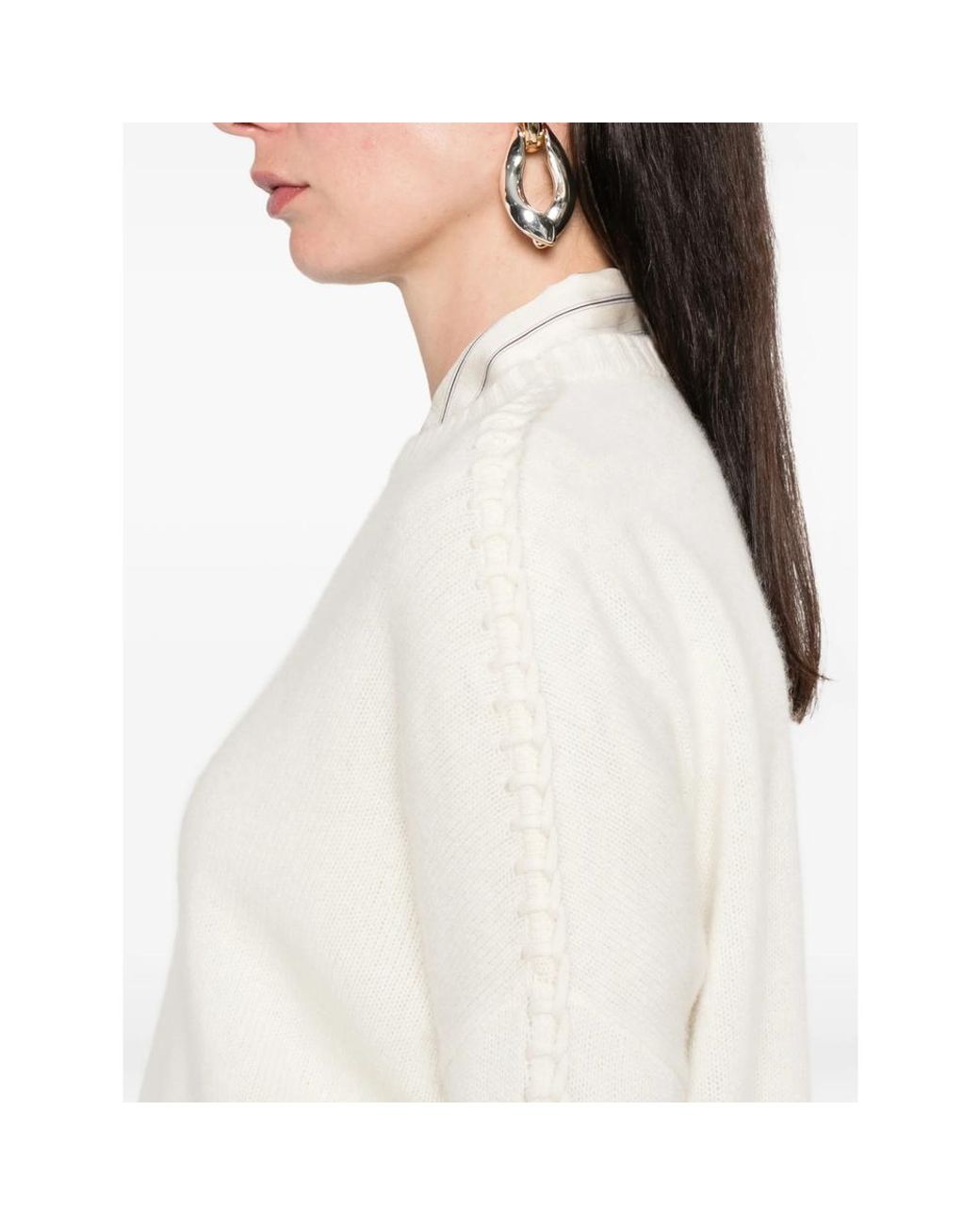 Kujten White Whipstitch-Detailed Sweater