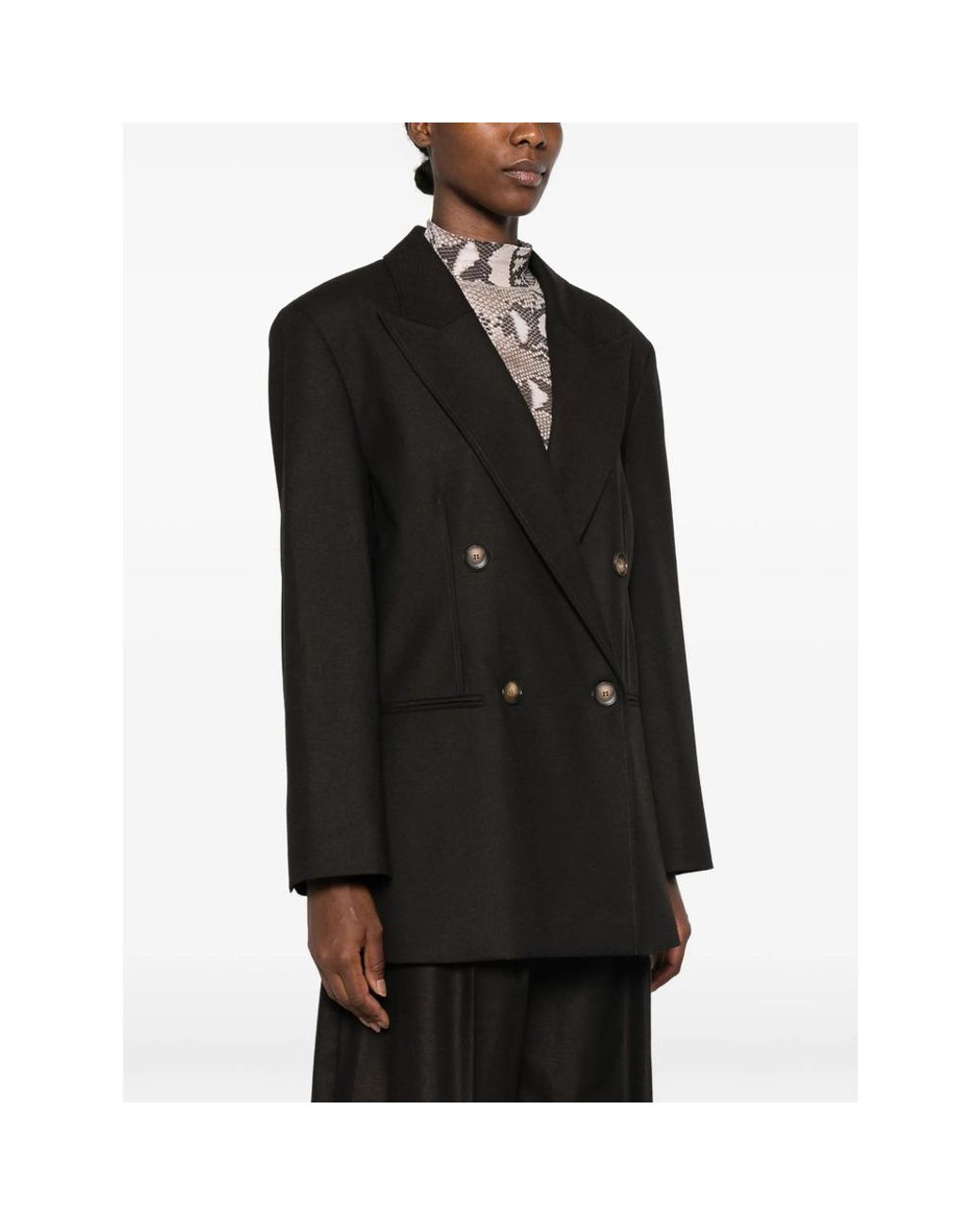 LE SULLY STUDIO Black Double-Breasted Peak-Lapels Blazer