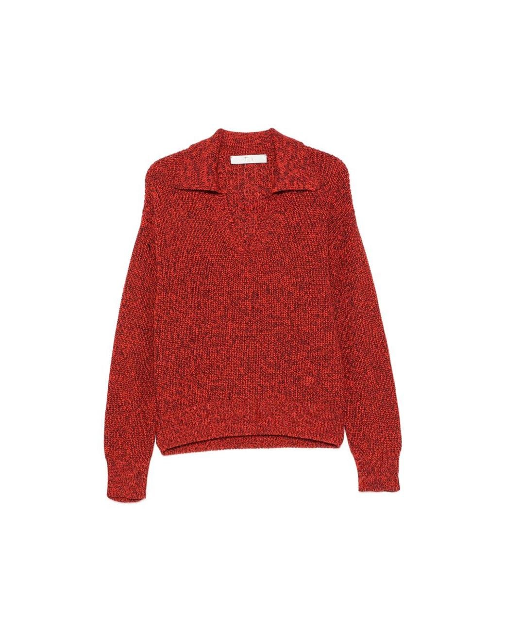 Tela Red Beni Marl-Knit V-Neck Sweater
