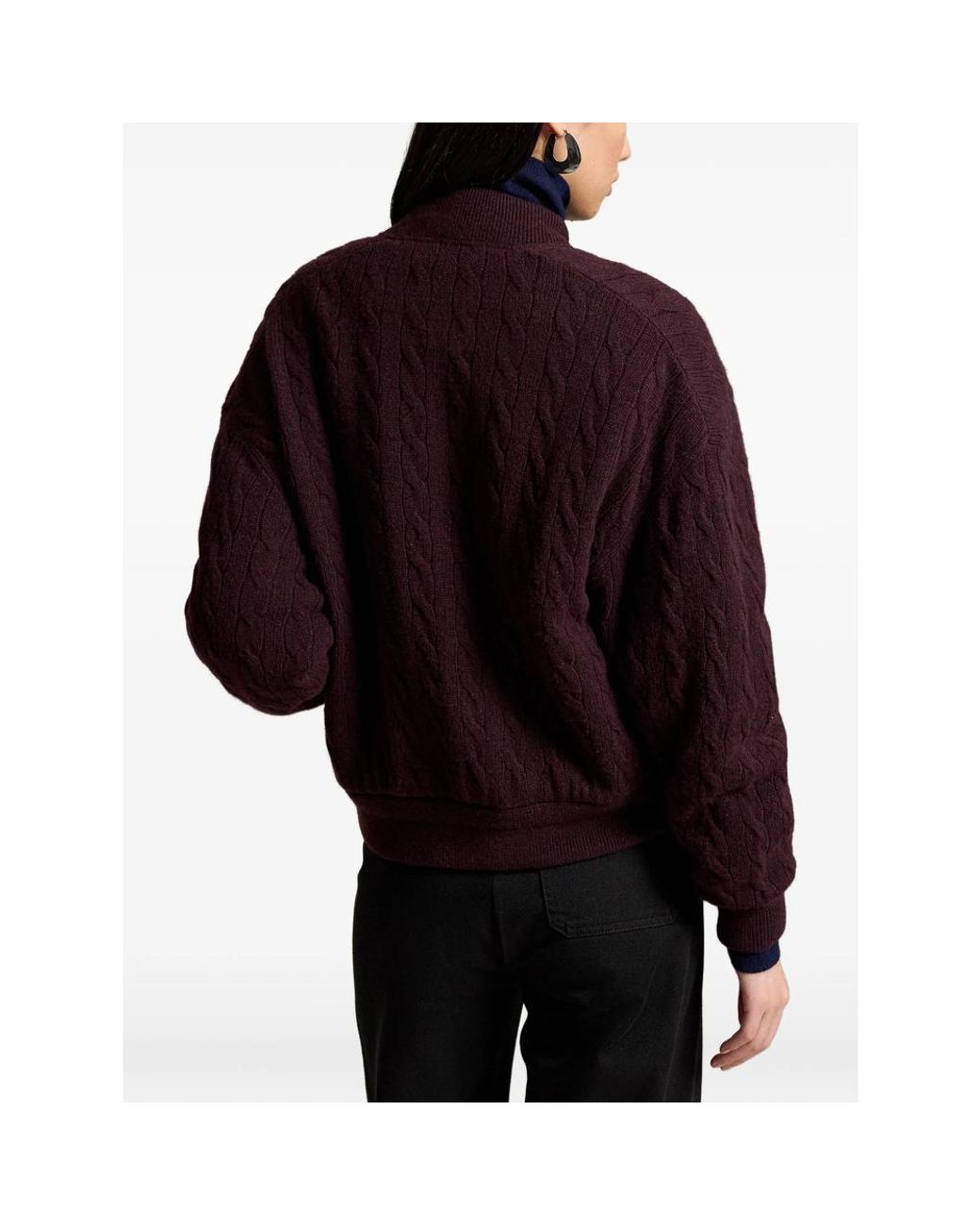 Ralph Lauren Purple Cable-Knit Wool-Cashmere Snapped Jacket