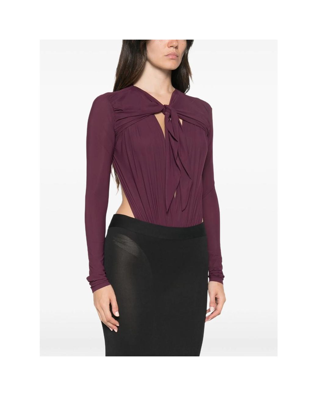 Amazuìn Purple Anais Pussy-Bow Open-Back Bodysuit