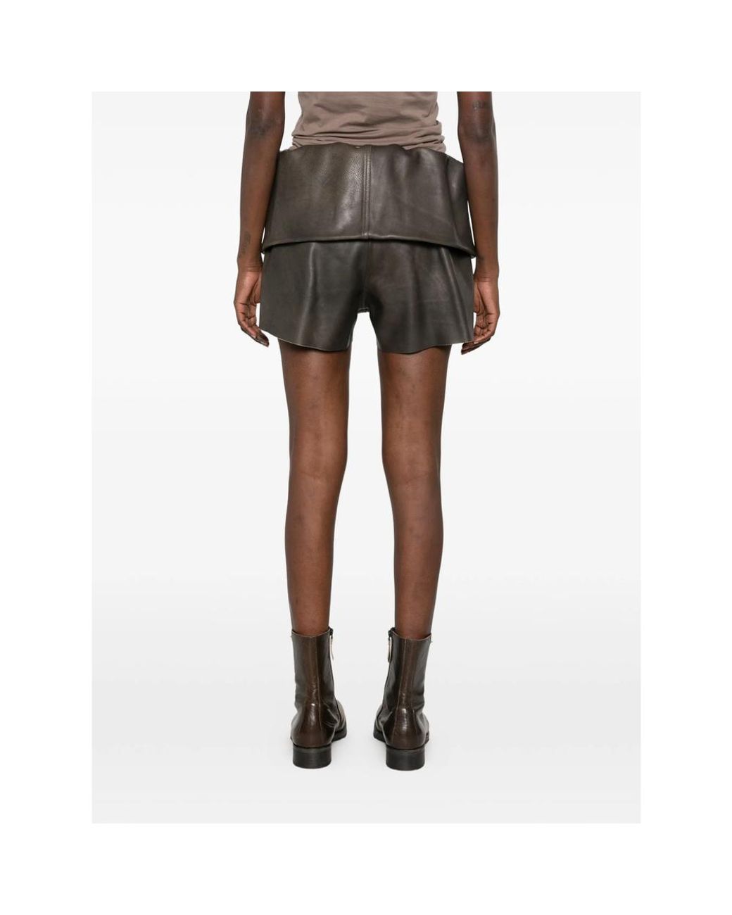 Rick Owens Gray Crater Fold-Over Leather Shorts