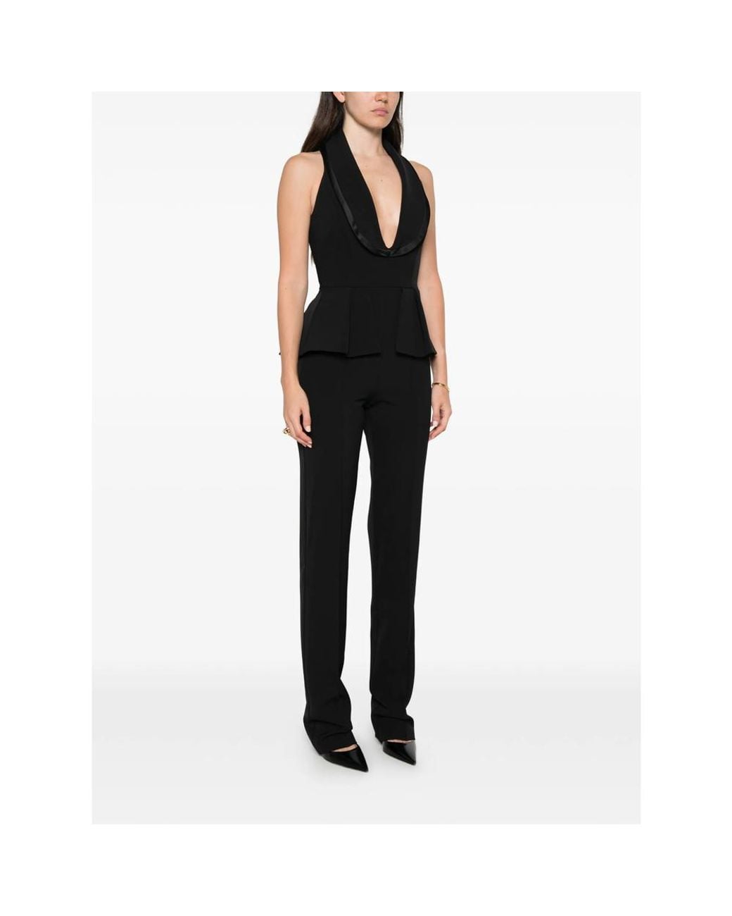 Elisabetta Franchi Black Peplum-Waist Halterneck Jumpsuit