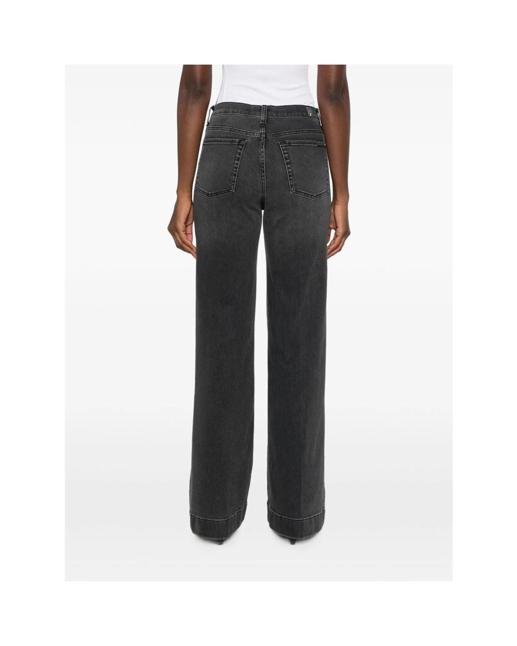 7 For All Mankind Gray Modern Dojo Faded-Effect Wide-Leg Jeans