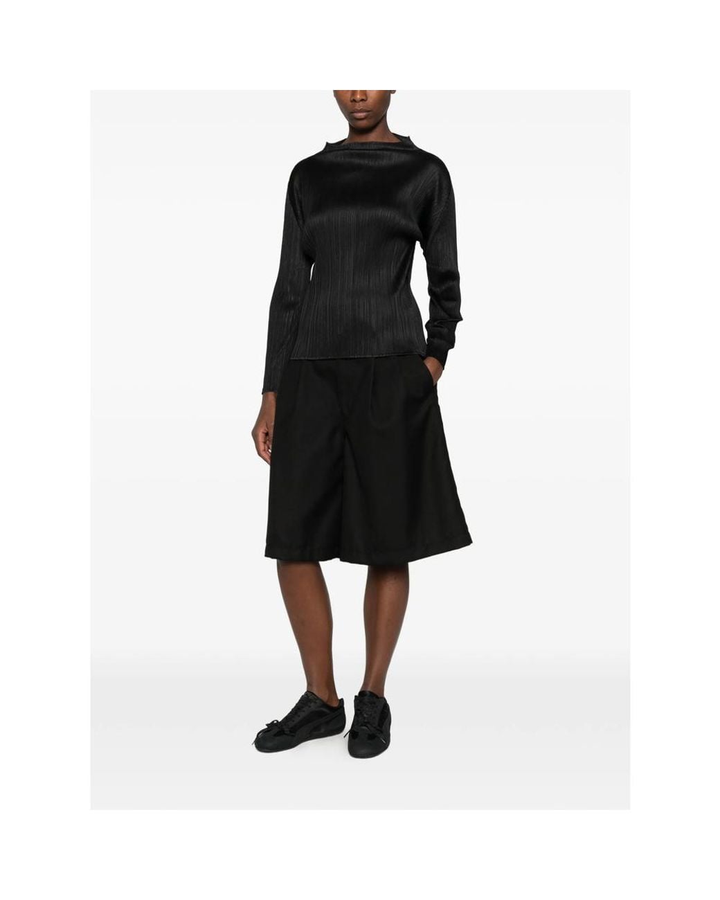 Pleats Please Issey Miyake Black Pleated Long-Sleeve Top