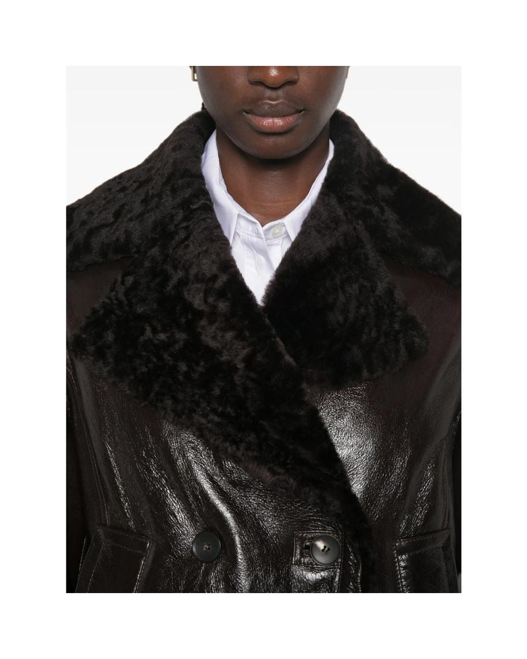 FURLING Black Shearling-Collar Double-Breasted Jacket