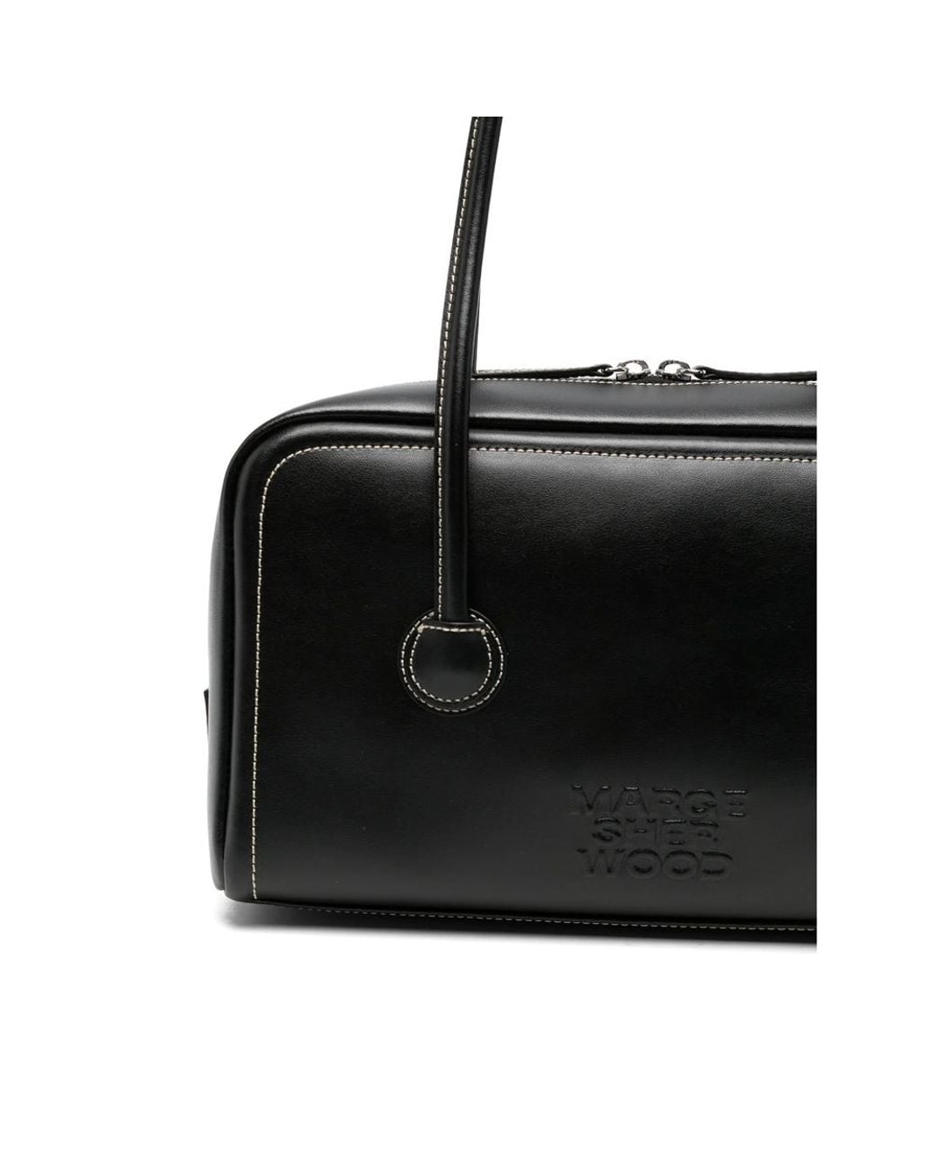 MARGE SHERWOOD Black Contrast-Stitch Embossed-Logo Tote Bag