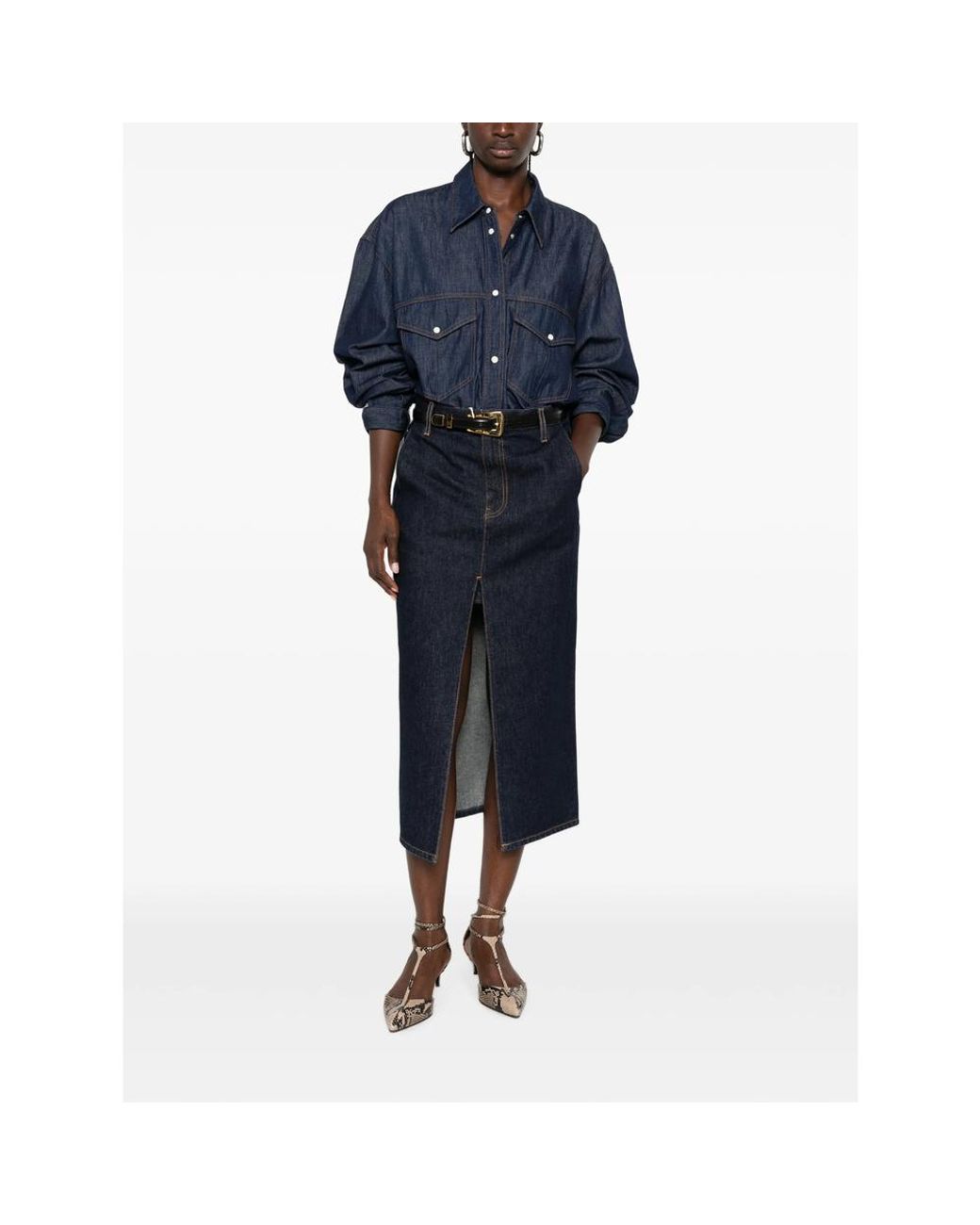 Khaite Blue Christensen Contrast-Stitch Denim Shirt